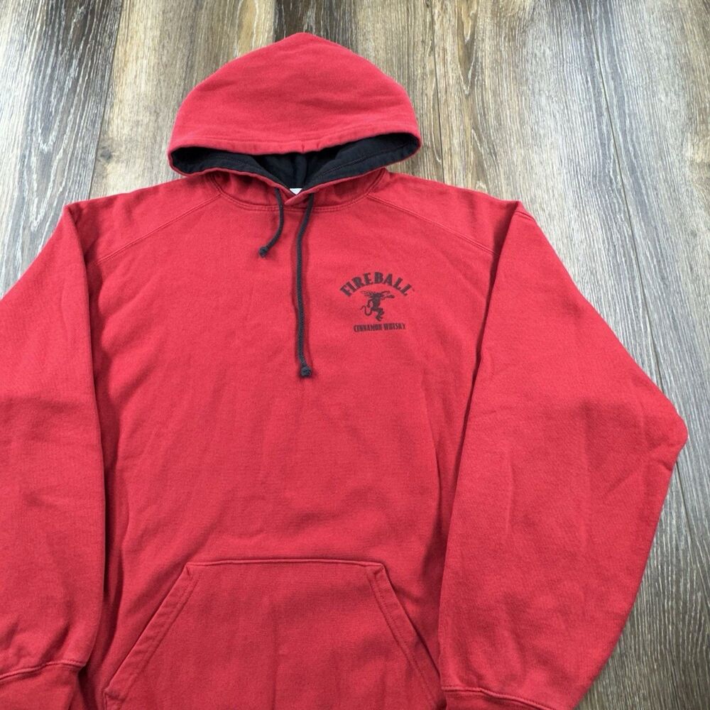 Vintage Fireball Cinnamon Whiskey Hoodie Mens XL Red Sweatshirt Liquor Sweater